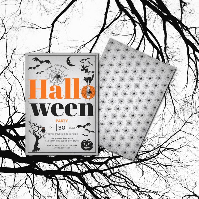 Vintage inslag vuxen Halloween grått party Inbjudningar (Skapare uppladdad)