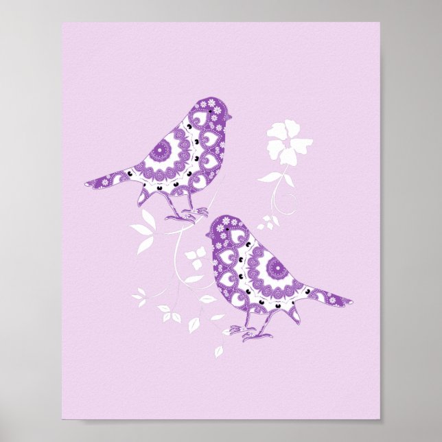 Vintage Inspired Birds vid Gren Söt Bild Poster (Framsidan)