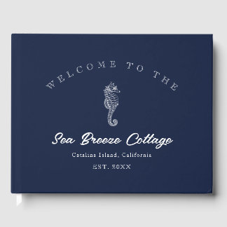 Vintage-Inspired Blue and White Seahorse Gästböcker
