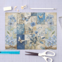 Vintage Inspired Blue Blommigt Collage Scrapbook