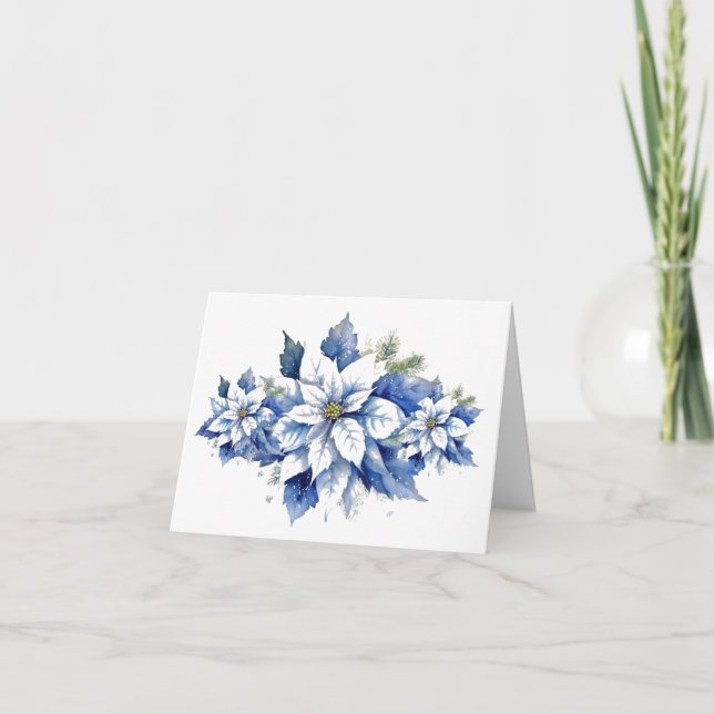 Vintage Inspired Blue jul Poinsettia Helgdag Helgkort (Framsida)