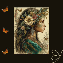 Vintage-Inspired Bohemian Woman-vykort Vykort