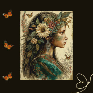 Vintage-Inspired Bohemian Woman-vykort Vykort