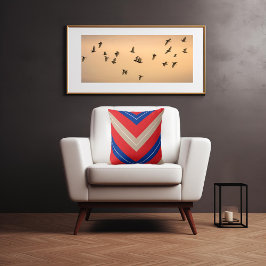 Vintage Inspired Chevron Red Beige Navy Kudde