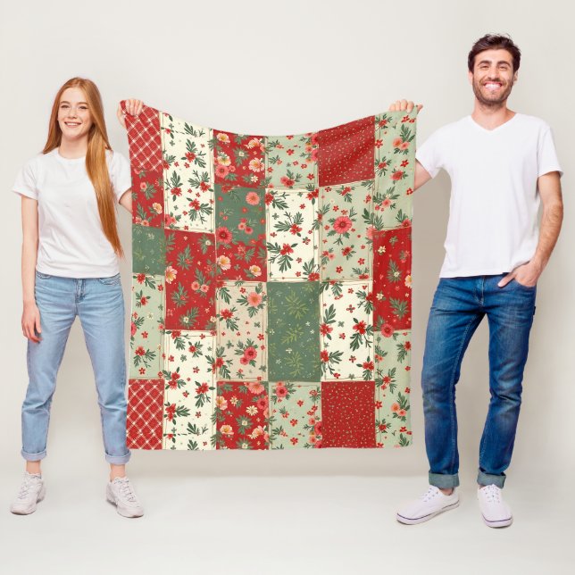Vintage Inspired Christmas Themed Quilt Pattern Fleecefilt (På plats)