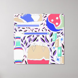 Vintage Inspired Folk Art Bowling Pin and Bag Canvastryck