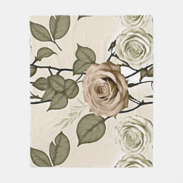 Vintage Inspired Sepia Roses With Green Leaves Fleecefilt
