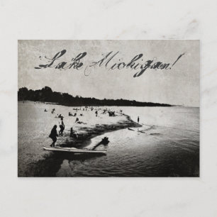 Vintage Inspired Sjö Michigan Beach Postcard Vykort