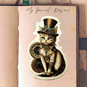 Vintage Inspired Steampunk Cat Wearing Top Hat Klistermärken