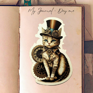 Vintage Inspired Steampunk Cat Wearing Top Hat Klistermärken
