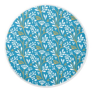 Vintage-inspirerad blå färg botaniskt mönster kera knopp