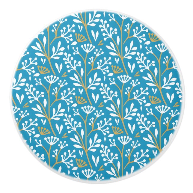 Vintage-inspirerad blå färg botaniskt mönster kera knopp (Framsidan)