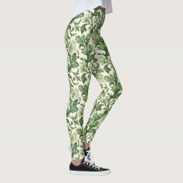 Vintage-inspirerad blå färg botaniskt mönster legg leggings