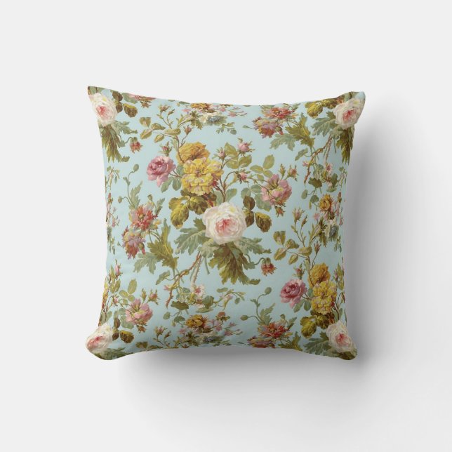Vintage inspirerad blommönster med rosor  kudde (Framsida)