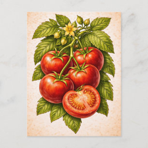 Vintage-inspirerad botanisk illustration av tomat vykort