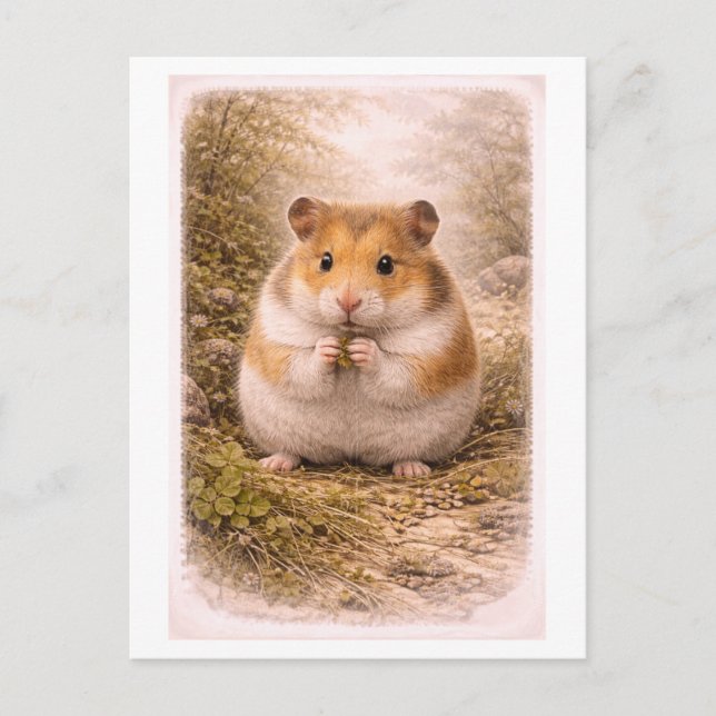 Vintage-inspirerad hamsterillustration vykort (Framsida)