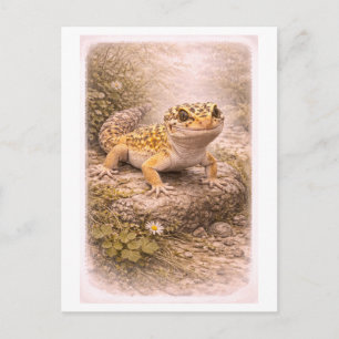 Vintage-inspirerad illustration av leopardgecko vykort