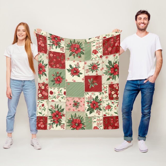 Vintage Inspirerad Julblommig Quiltmönster Fleecefilt (På plats)