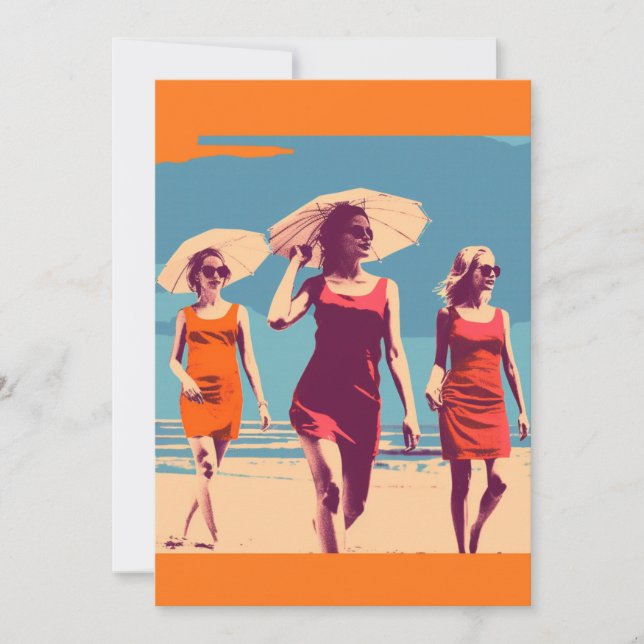 Vintage inspirerad, retro strandscen  inbjudningar (Framsida)
