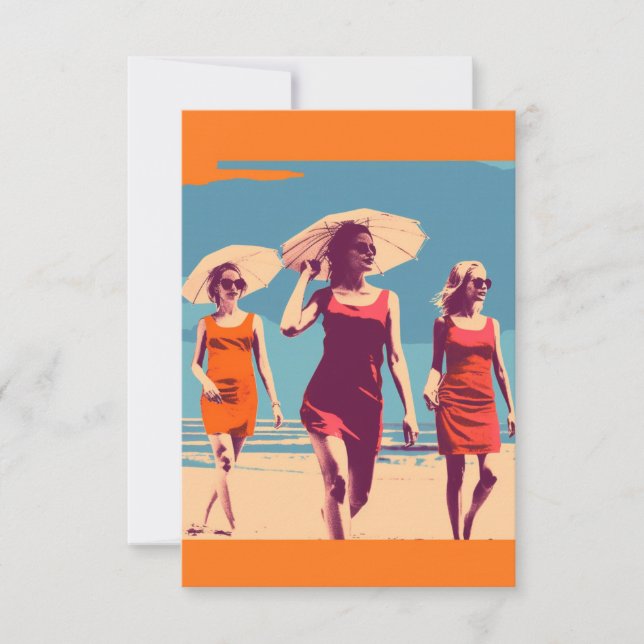 Vintage inspirerad, retro strandscen  tack kort (Framsida)