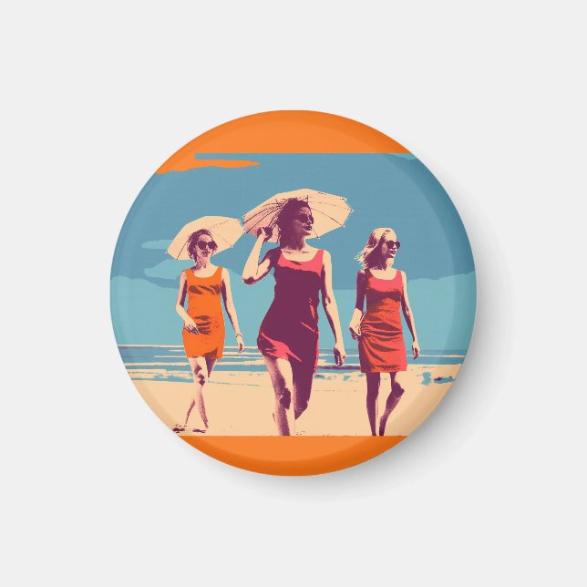 Vintage inspirerad, retro strandscenmagnet magnet (Framsidan)