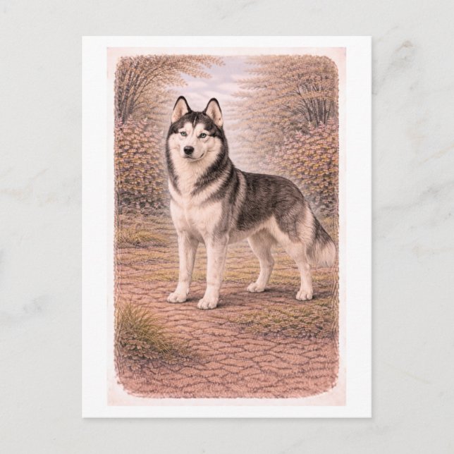 Vintage-inspirerad Siberian Husky Vykort (Framsida)