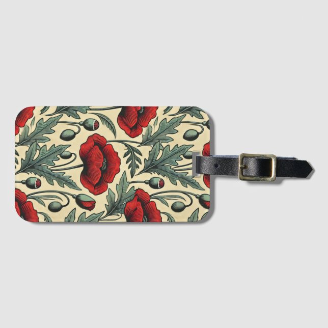 Vintage-inspirerade rödpoppies Mönster Bagagebricka (Framsida horisontal)