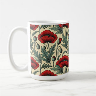 Vintage-inspirerade rödpoppies Mönster Kaffemugg