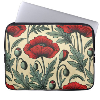 Vintage-inspirerade rödpoppies Mönster Laptop Fodral