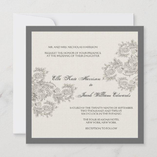 Vintage inspirerat bröllopinbjudan//kol inbjudningar (Framsida)