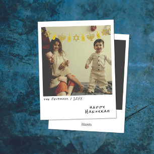 Vintage Instant Foto Guld Hanukkah Girlangd Julkort