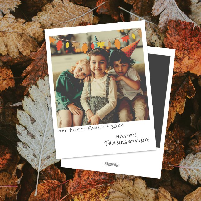 Vintage Instant Foto - Höstlövsgirlang Julkort (Skapare uppladdad)