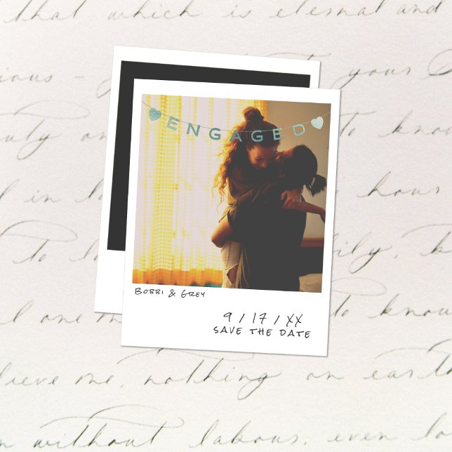 Vintage Instant Photo Engagement Announcement Card Julkort (Skapare uppladdad)