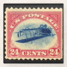 Vintage Inverted Jenny Frimärke Glasunderlägg