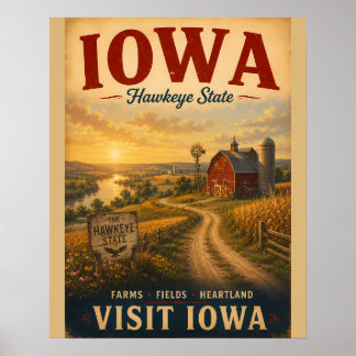 Vintage Iowa Heartland Bondgårdslandskap Resa Affi Poster