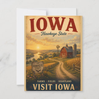 Vintage Iowa Heartland Farm Landskaps Resa Poster Anteckningskort