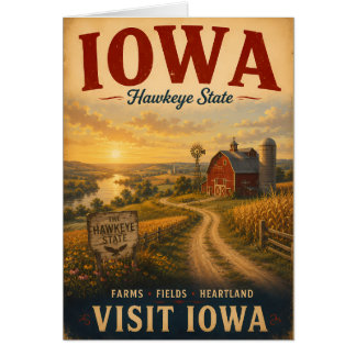 Vintage Iowa Heartland Farm Landskaps Resa Poster Hälsningskort