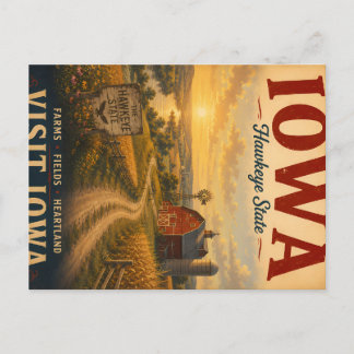 Vintage Iowa Heartland Farm Landskaps Resa Poster Helg Vykort