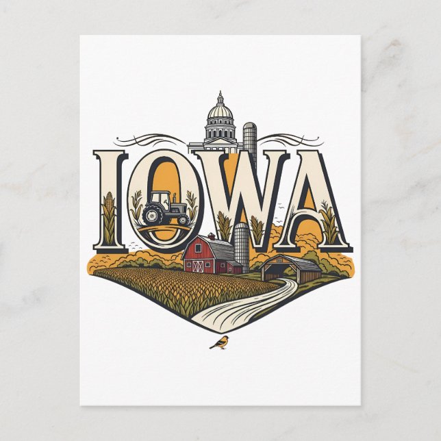 Vintage Iowa Heartland Farm State Pride Vykort (Framsida)
