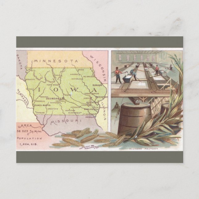 Vintage Iowa Map Vykort (Framsida)