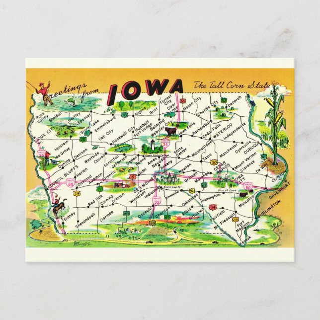 Vintage Iowa vycard Karta Vykort (Framsida)