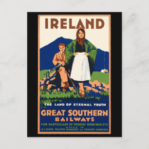Vintage Ireland Travel Poster Vykort