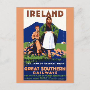 Vintage Ireland Travel Poster Vykort