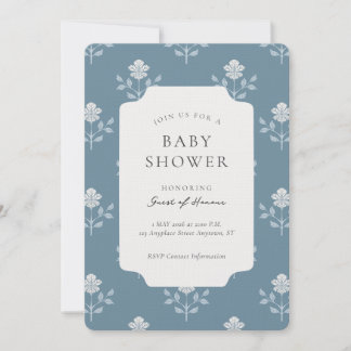 Vintage Iris Blocktryck Blommig Bebis Shower Inbjudningar