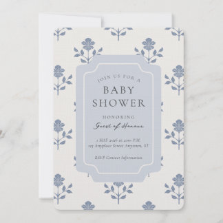 Vintage Iris Blocktryck Blommig Bebis Shower Inbjudningar
