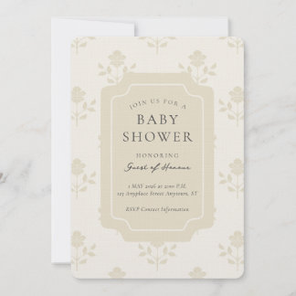 Vintage Iris Blocktryck Blommig Bebis Shower Inbjudningar