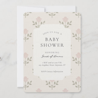 Vintage Iris Blocktryck Blommig Bebis Shower Inbjudningar