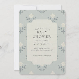 Vintage Iris Blocktryck Blommig Bebis Shower Inbjudningar