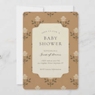 Vintage Iris Blocktryck Blommig Bebis Shower Inbjudningar