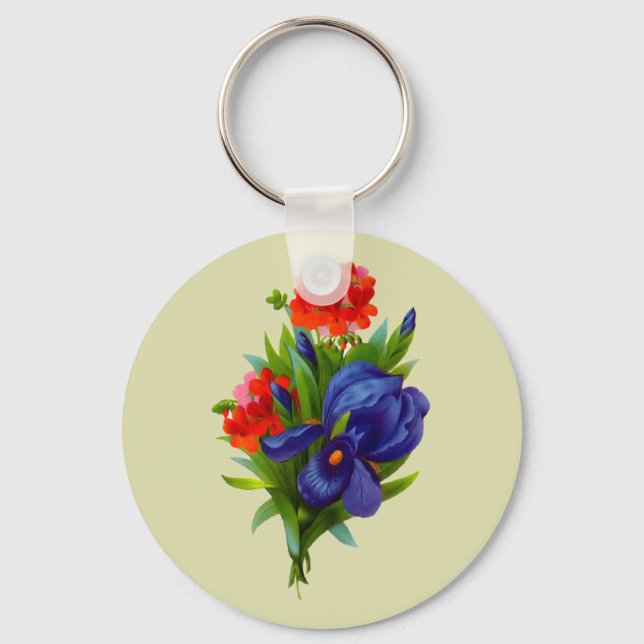 Vintage Iris Flower Bouquet Keychain Nyckelring (Framsida)